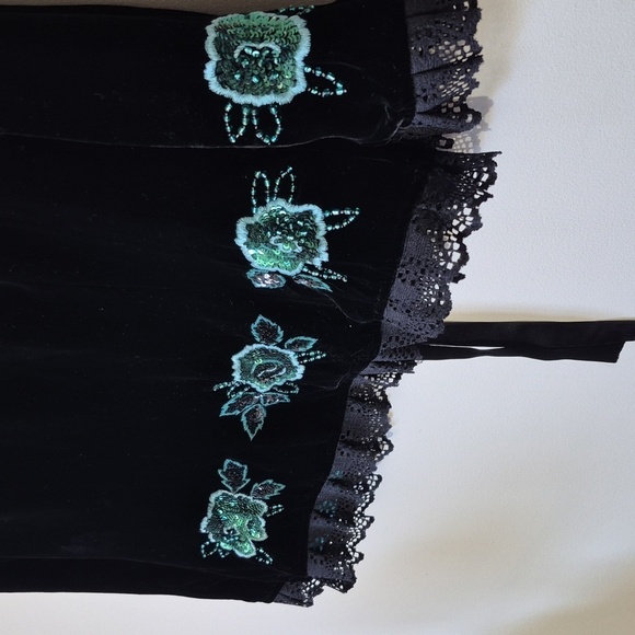 Nanette Lepore Gypsy Rose Black Velvet Tie Lace Ruffle Aplique Beads Jacket Sz 6 - Picture 10 of 13